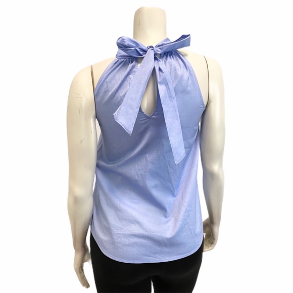 J. CREW Oxford Cotton Tie Bow Back Top Blouse 2 - Picture 3 of 7